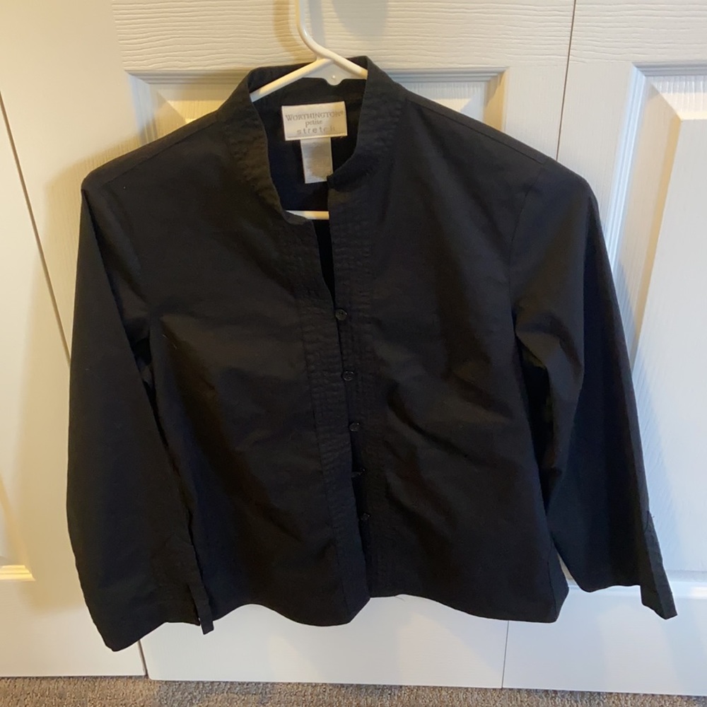 Worthington Petite Stretch Women's Black Button Down Long-Sleeve Top 4P